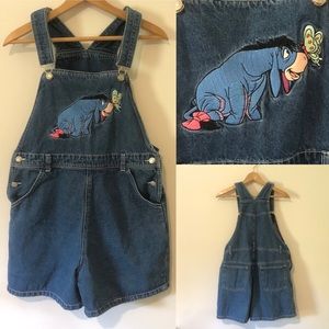Vintage Disney Eeyore embroidered overall shorts